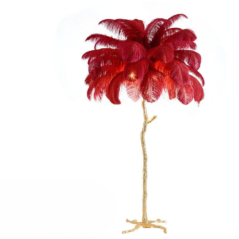 Lampada da terra in piume – Finitura dorata – Bianca – 160 cm – Presenza elegante per soggiorno e camera da letto