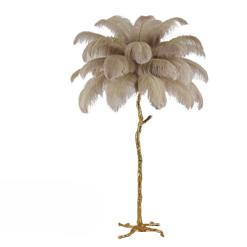 Lampada da terra in piume – Finitura dorata – Bianca – 160 cm – Presenza elegante per soggiorno e camera da letto