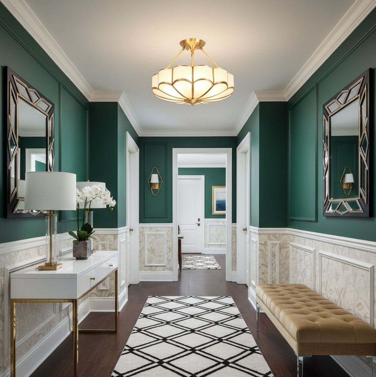 Lampada da soffitto in vetro a forma di fiore