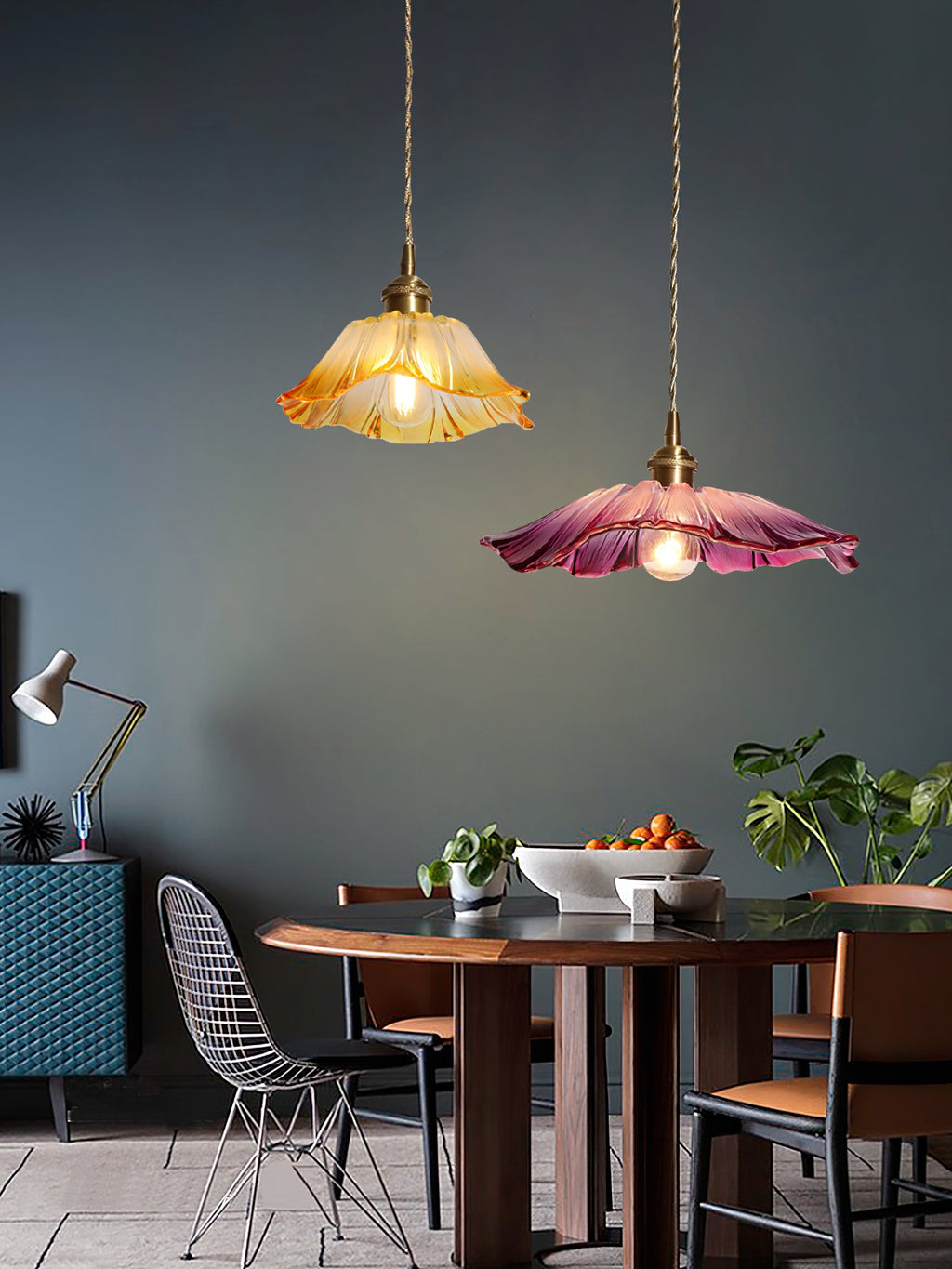 Lampada a Sospensione in Vetro a Forma di Fiore