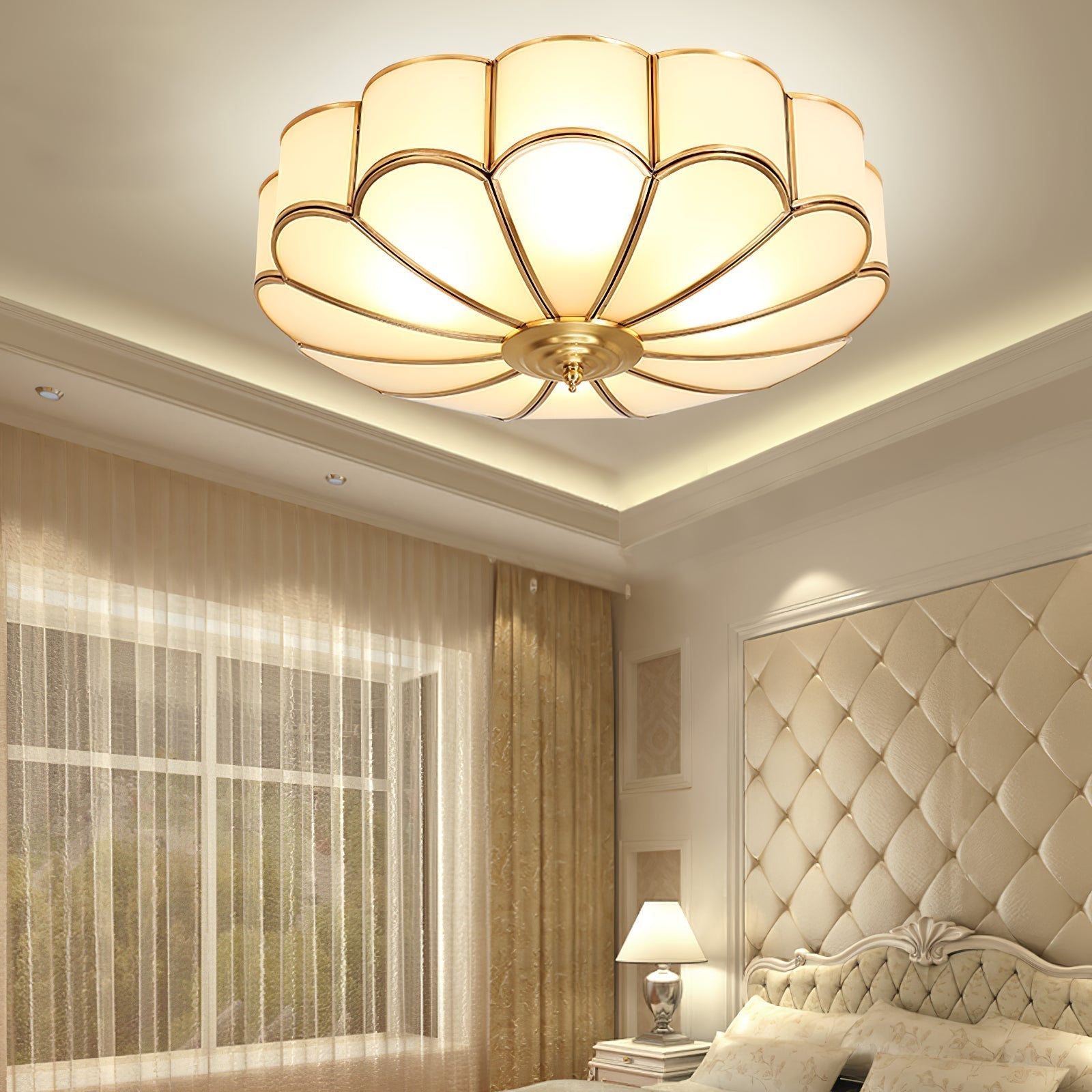 Lampada da soffitto in vetro ottone a forma di fiore Viraean