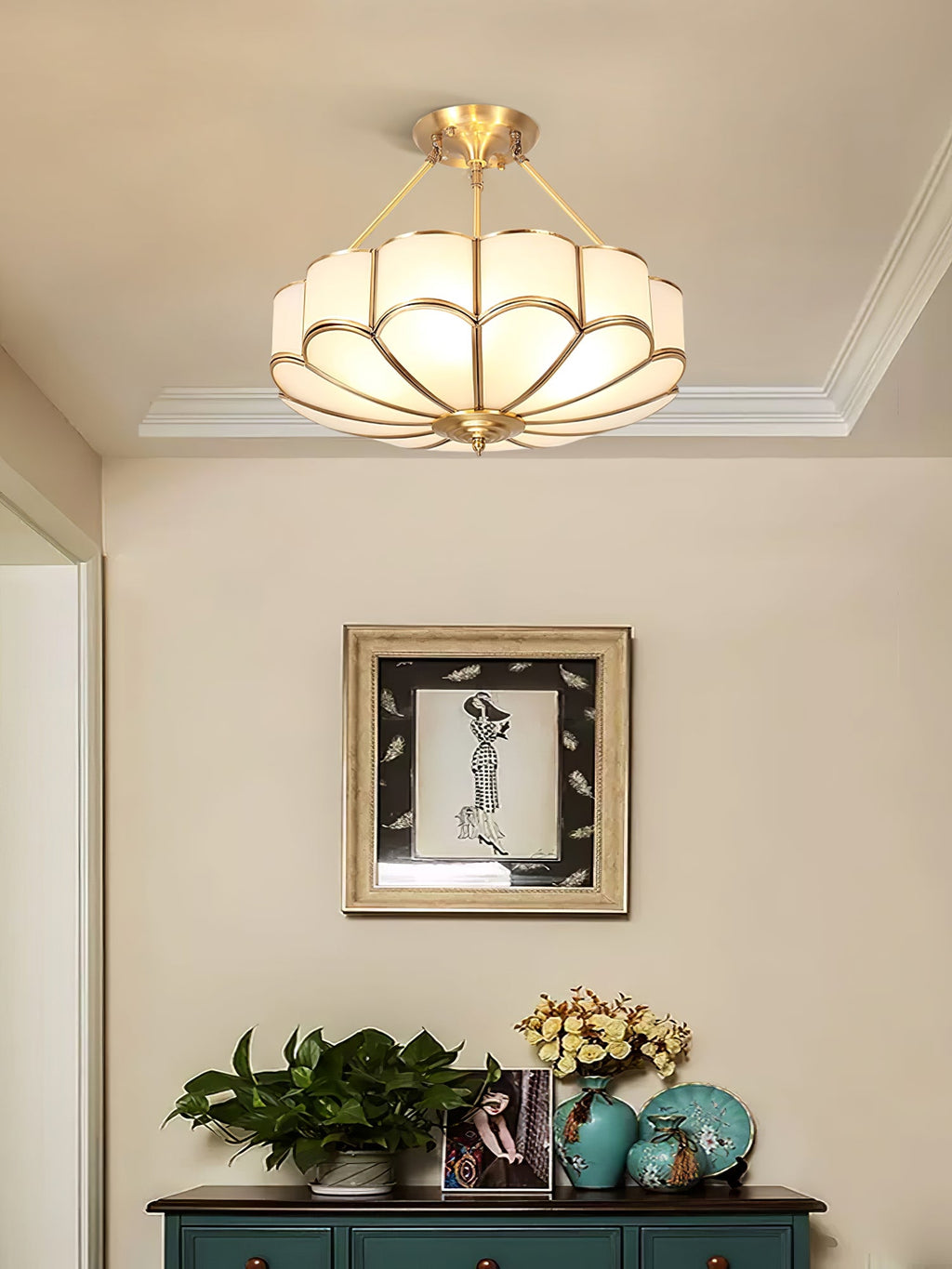 Lampada da soffitto in vetro a forma di fiore
