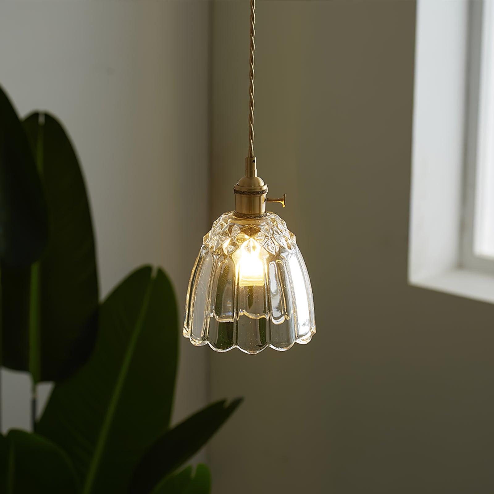Fulezo Lampada a sospensione – Vetro e ottone – Trasparente – Ø30 cm – Stile nostalgico per sala da pranzo e soggiorno