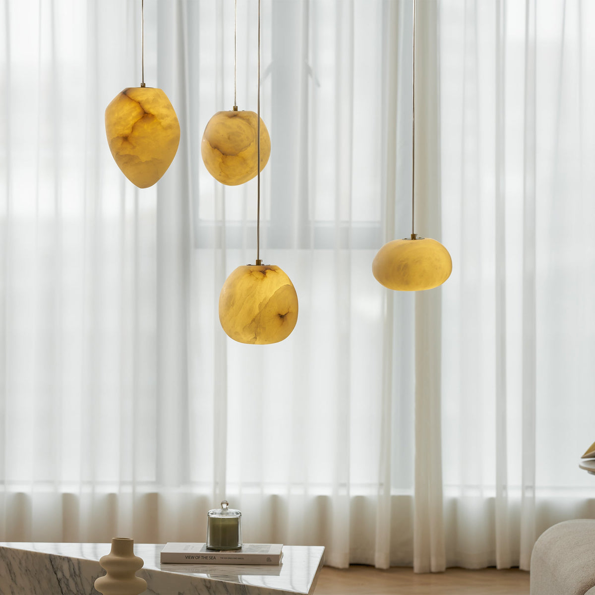 Lampada a sospensione Pebbles in Alabastro