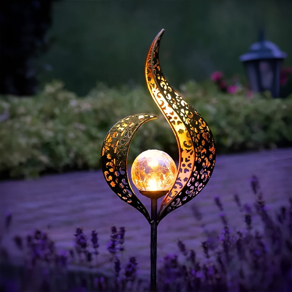 Lampada da giardino solare in metallo – Luce LED calda | Decorativa per terrazza e giardino