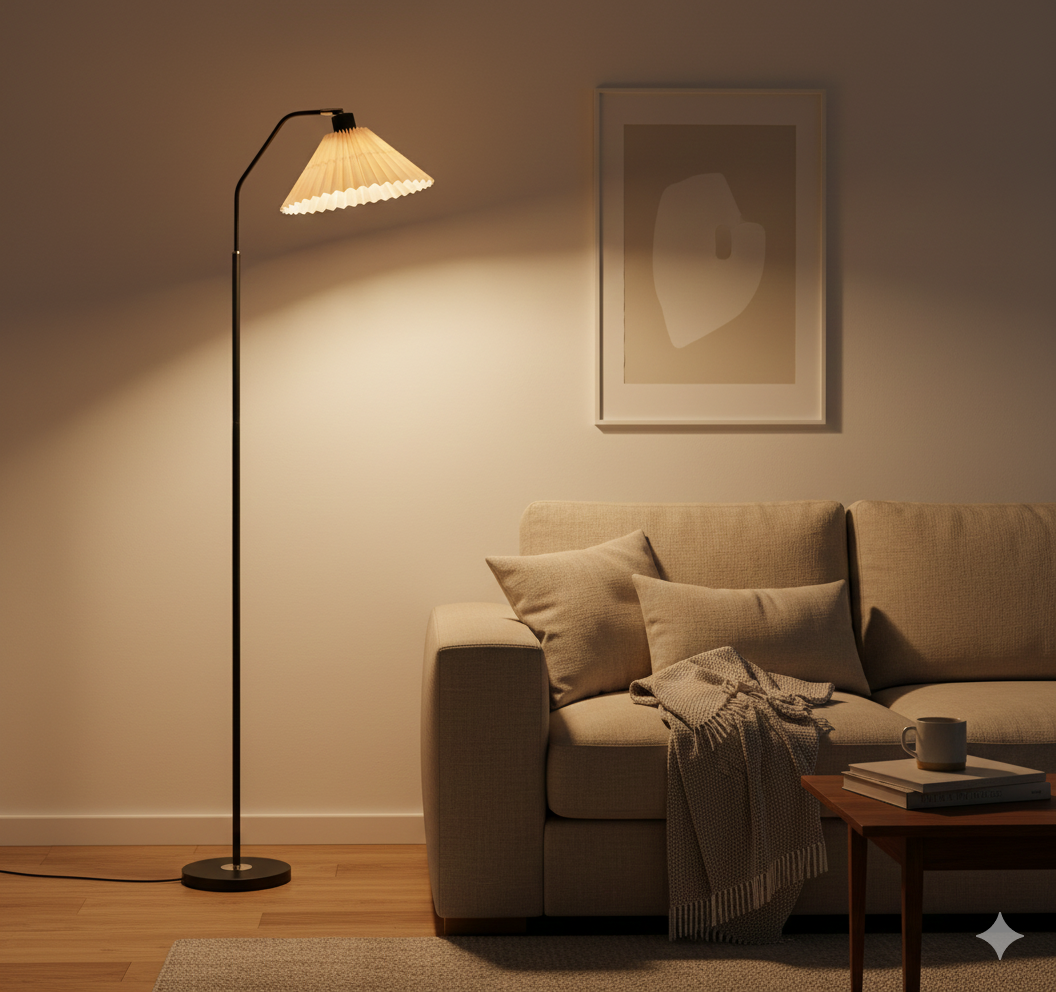 Lampada da Terra LED Minimalista con Paralume Pieghettato