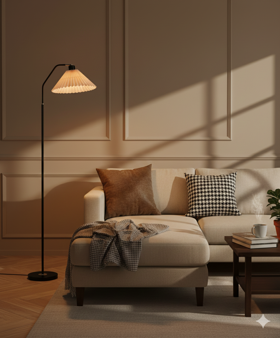 Lampada da Terra LED Minimalista con Paralume Pieghettato