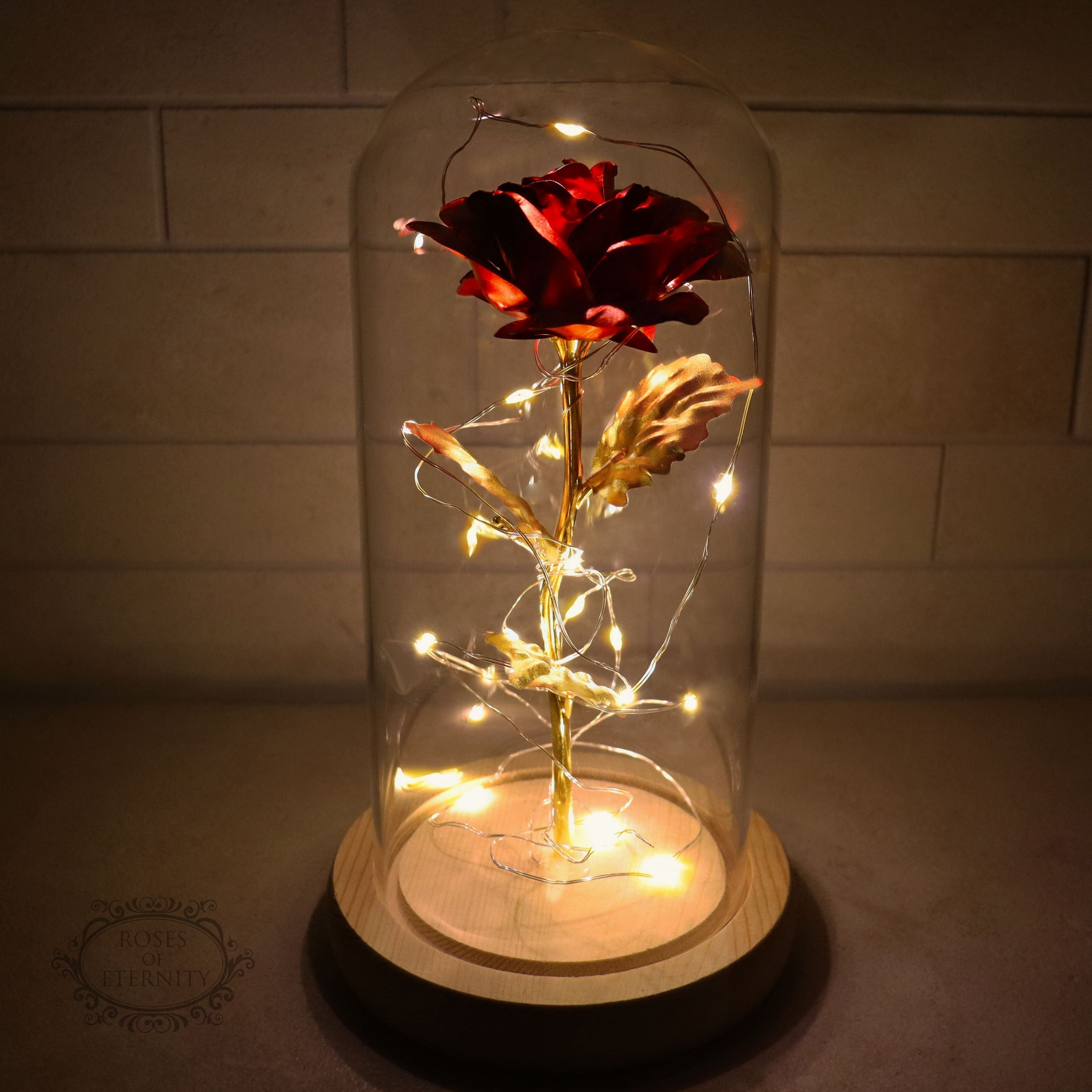 Lampada da Tavolo Decorativa con Rosa LED in Cupola di Vetro