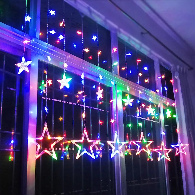 Illuminazione Natalizia a LED a Tenda con Stelle – Luce Bianca Calda
