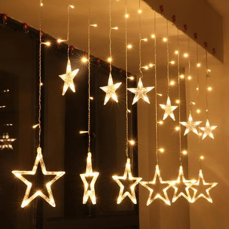 Illuminazione Natalizia a LED a Tenda con Stelle – Luce Bianca Calda