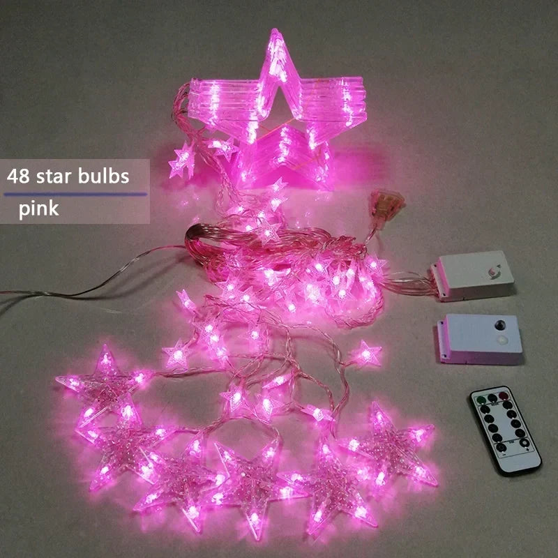 Illuminazione Natalizia a LED a Tenda con Stelle – Luce Bianca Calda