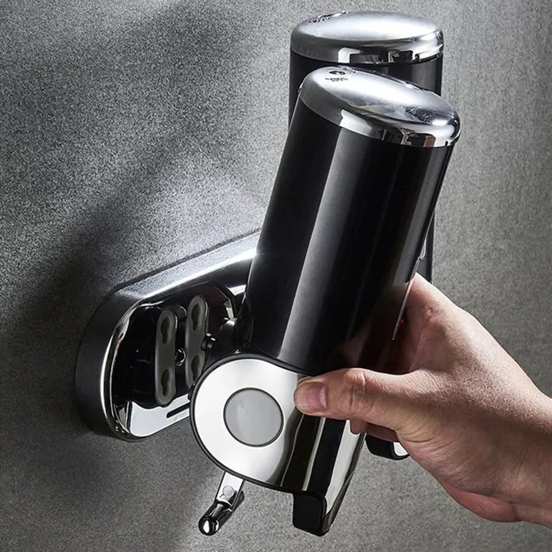 PureFlow - Dispenser di sapone da parete con due scomparti per un bagno elegante