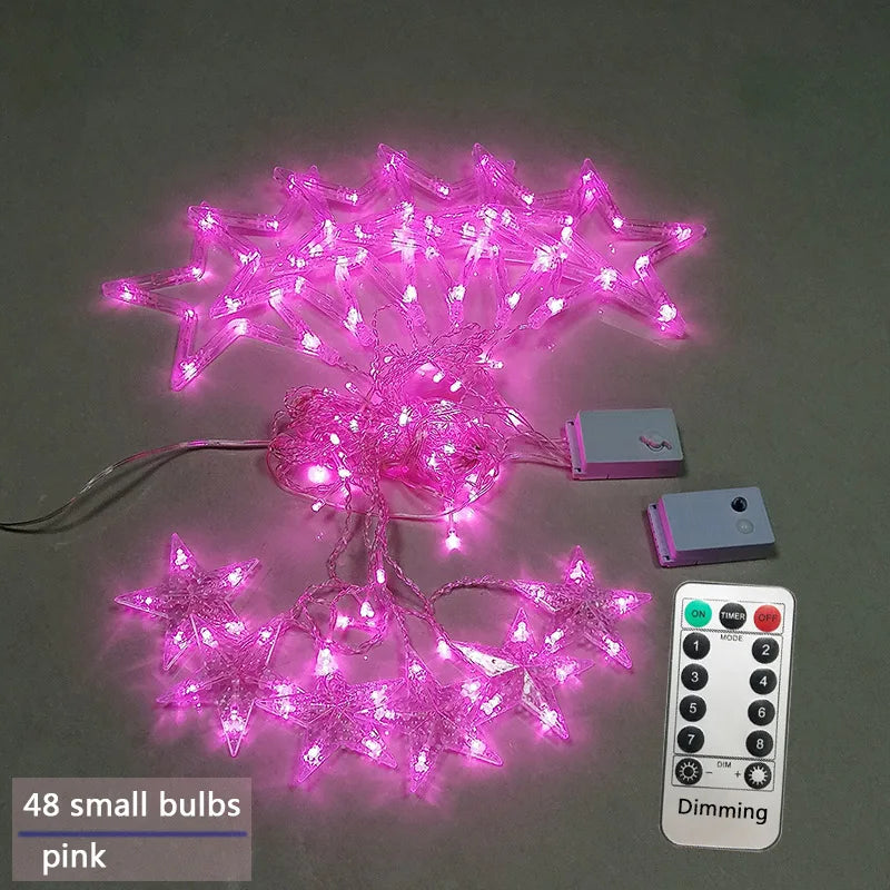 Illuminazione Natalizia a LED a Tenda con Stelle – Luce Bianca Calda