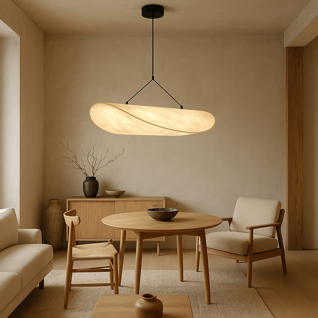 Lampada a sospensione con paralume ovale a forma di onda