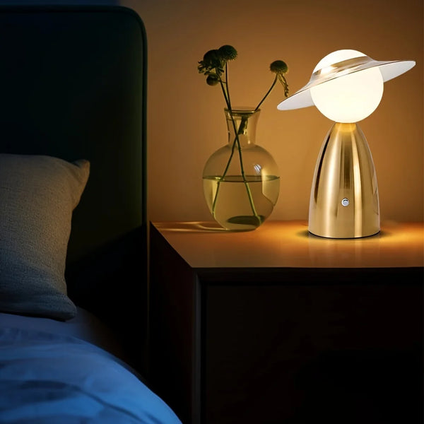 Lampada da tavolo Hattentisch – Metallo – Bianco – Design moderno – 5W – Elegante lampada LED da tavolo per comodini e scrivanie