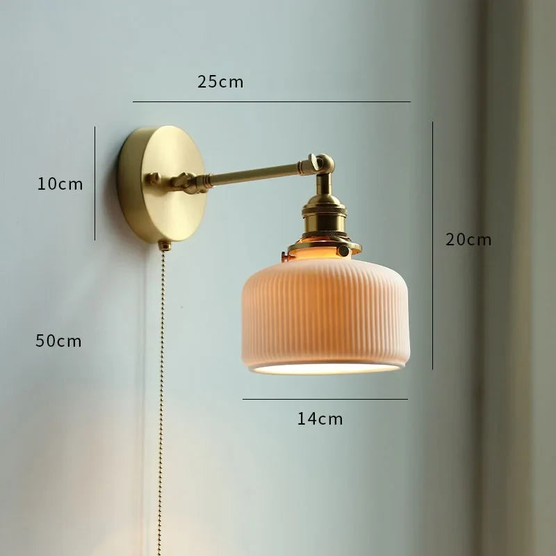 AuroraLux Nordic Applique – Applique Moderna in Rame con Interruttore a Strappo e Paralume in Vetro