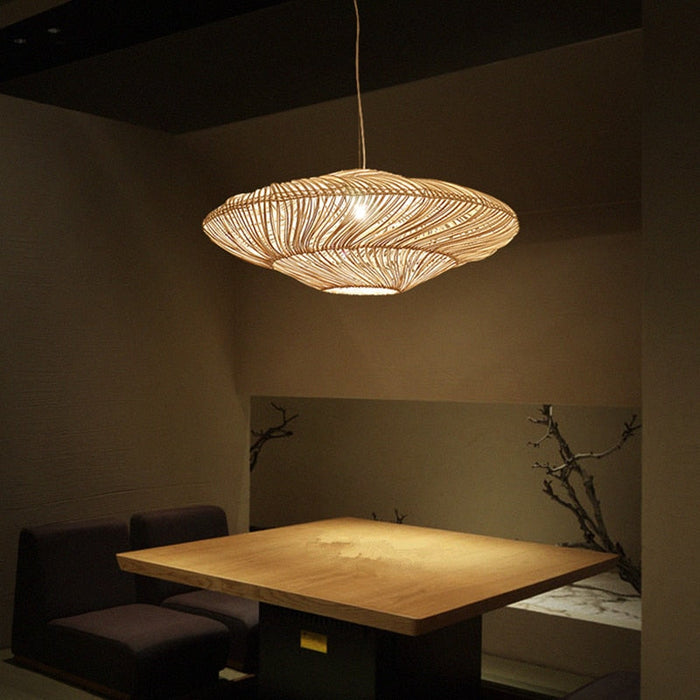 Lampada a sospensione in rattan vintage