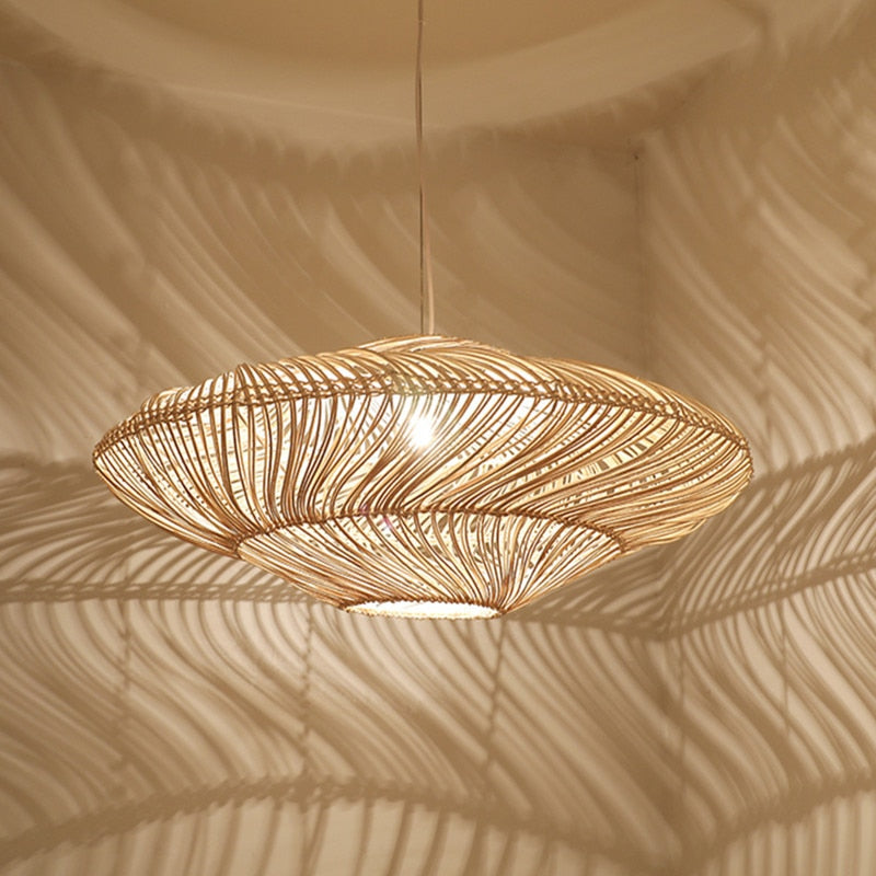 Lampada a sospensione in rattan vintage