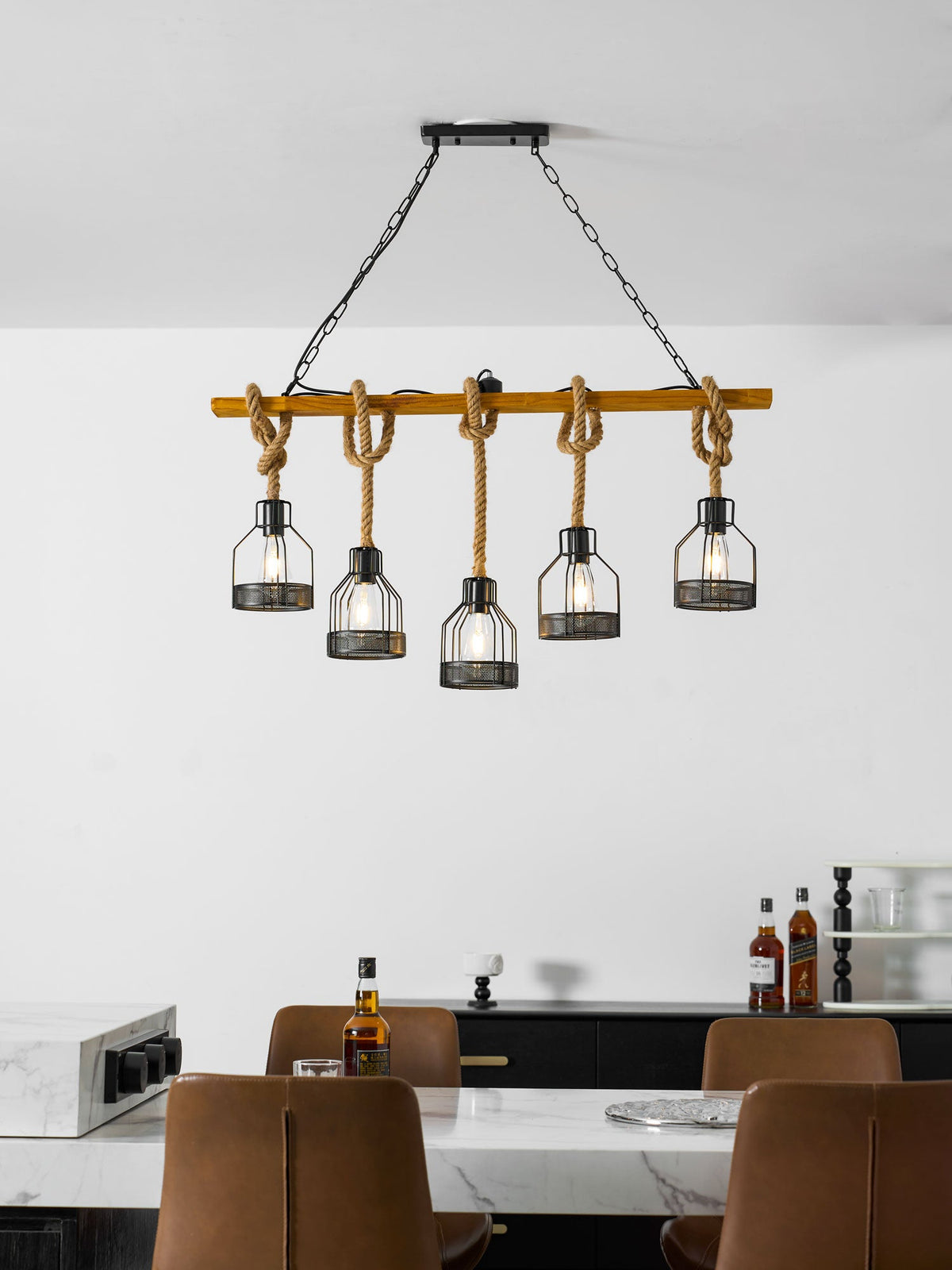 Lampadario a Granata Industriale in Cordame di Canapa