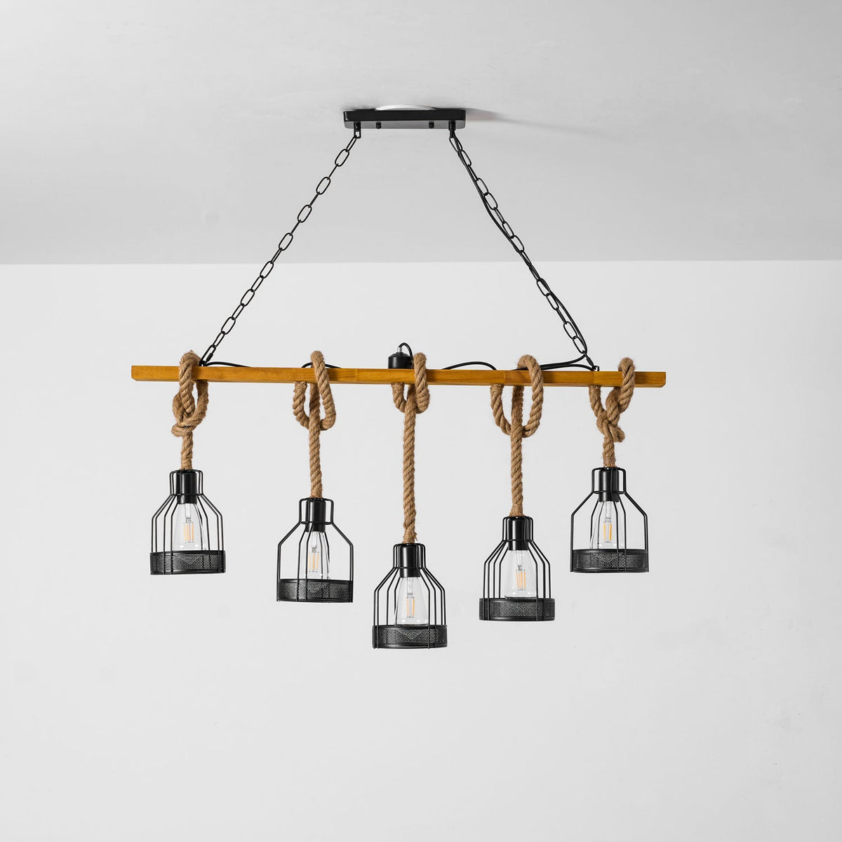 Lampadario a Granata Industriale in Cordame di Canapa