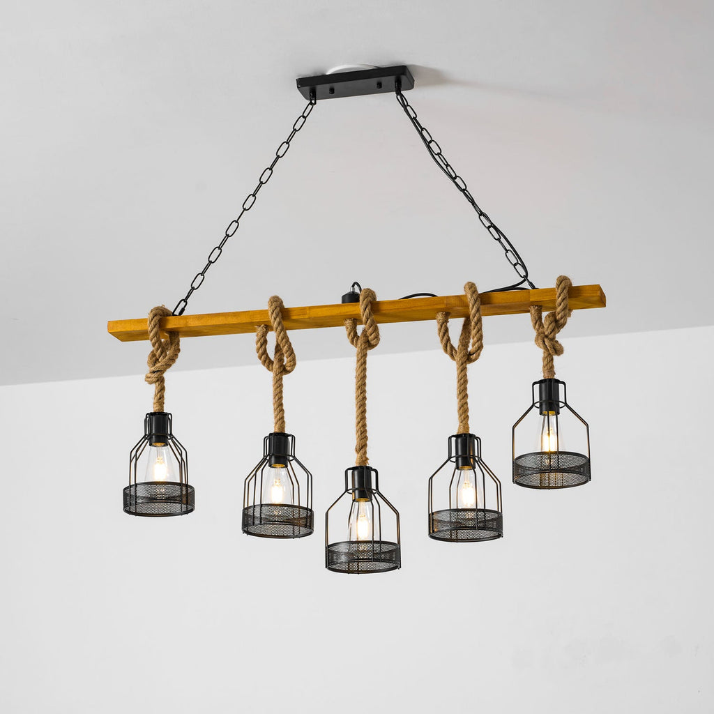 Lampadario a Granata Industriale in Cordame di Canapa