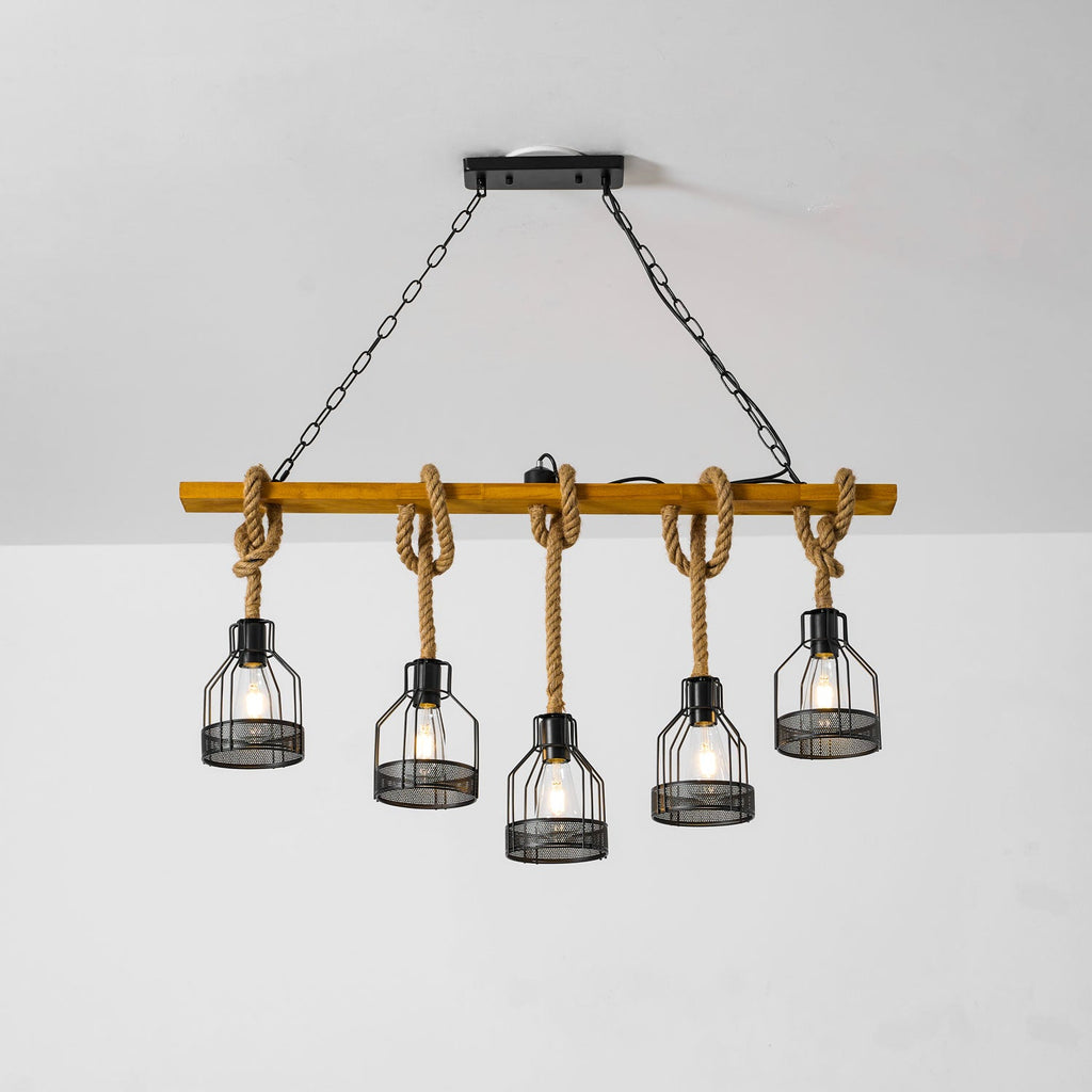Lampadario a Granata Industriale in Cordame di Canapa