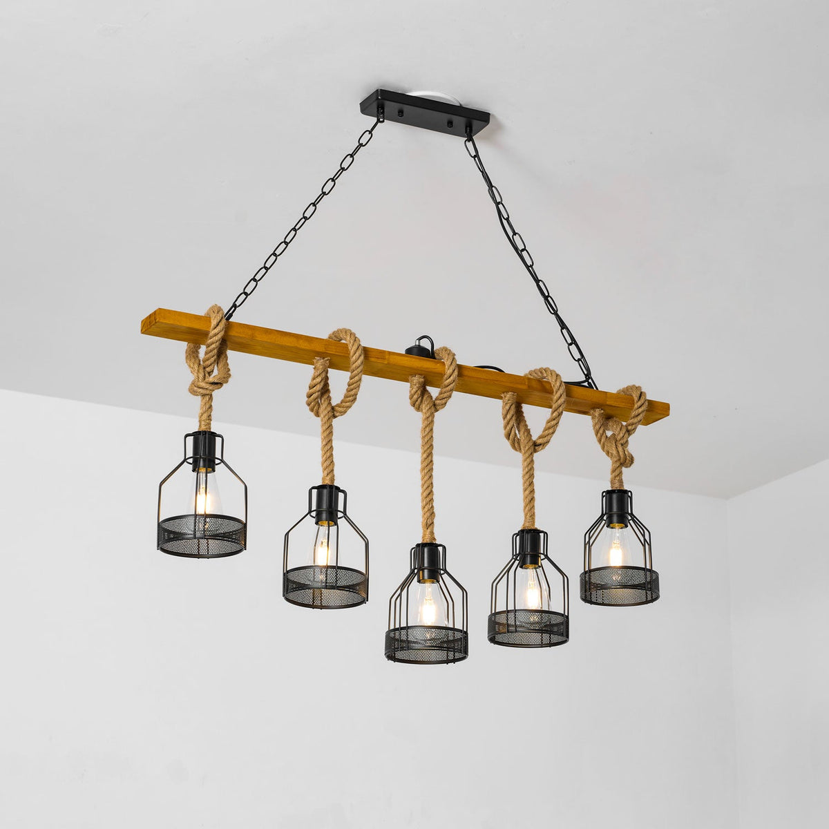 Lampadario a Granata Industriale in Cordame di Canapa