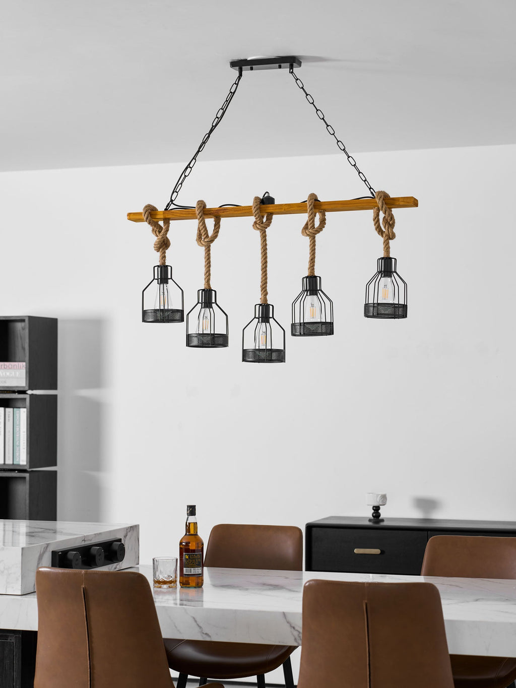 Lampadario a Granata Industriale in Cordame di Canapa