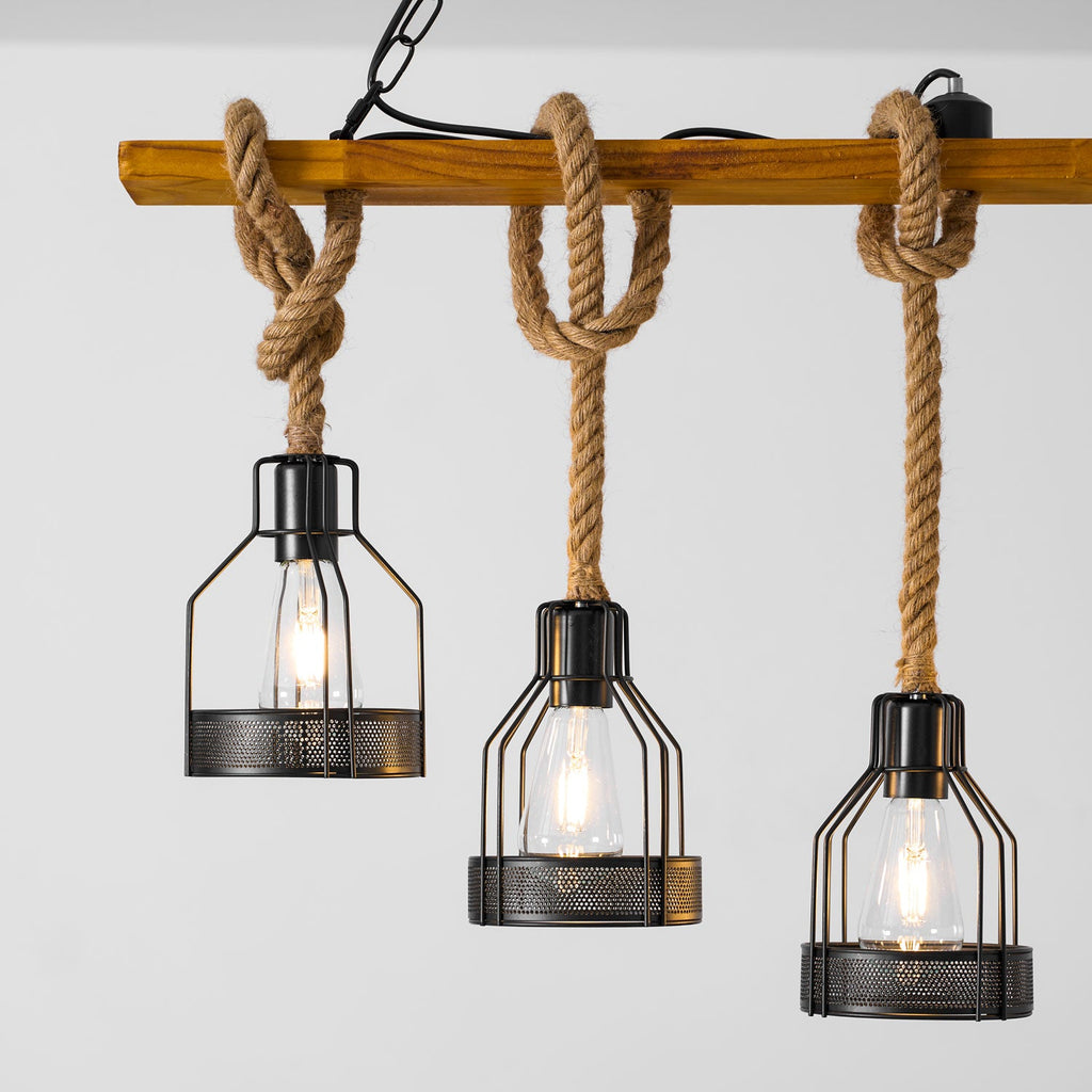 Lampadario a Granata Industriale in Cordame di Canapa