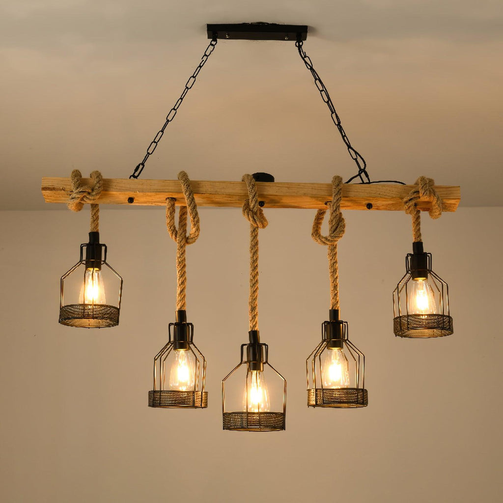 Lampadario a Granata Industriale in Cordame di Canapa