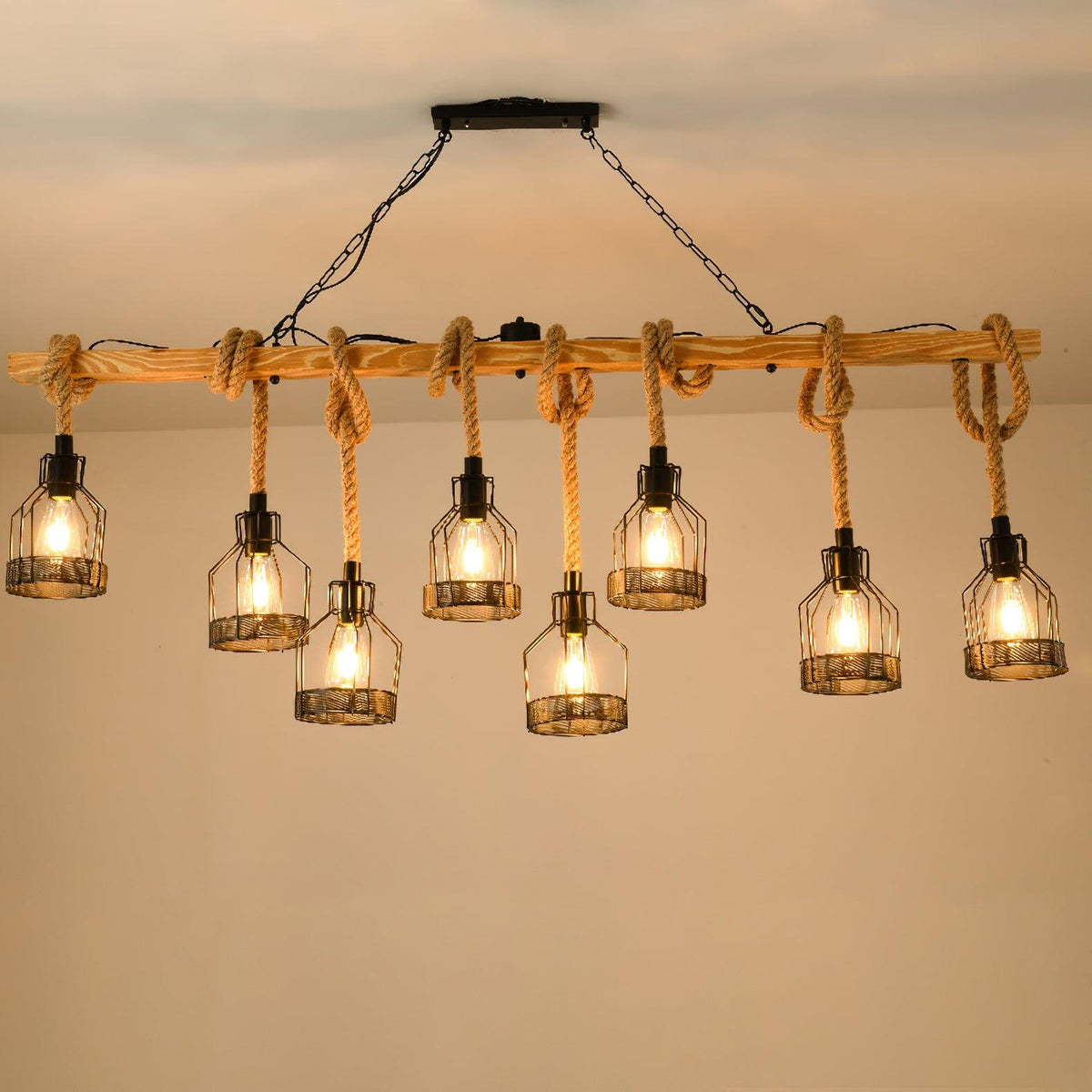 Lampadario a Granata Industriale in Cordame di Canapa