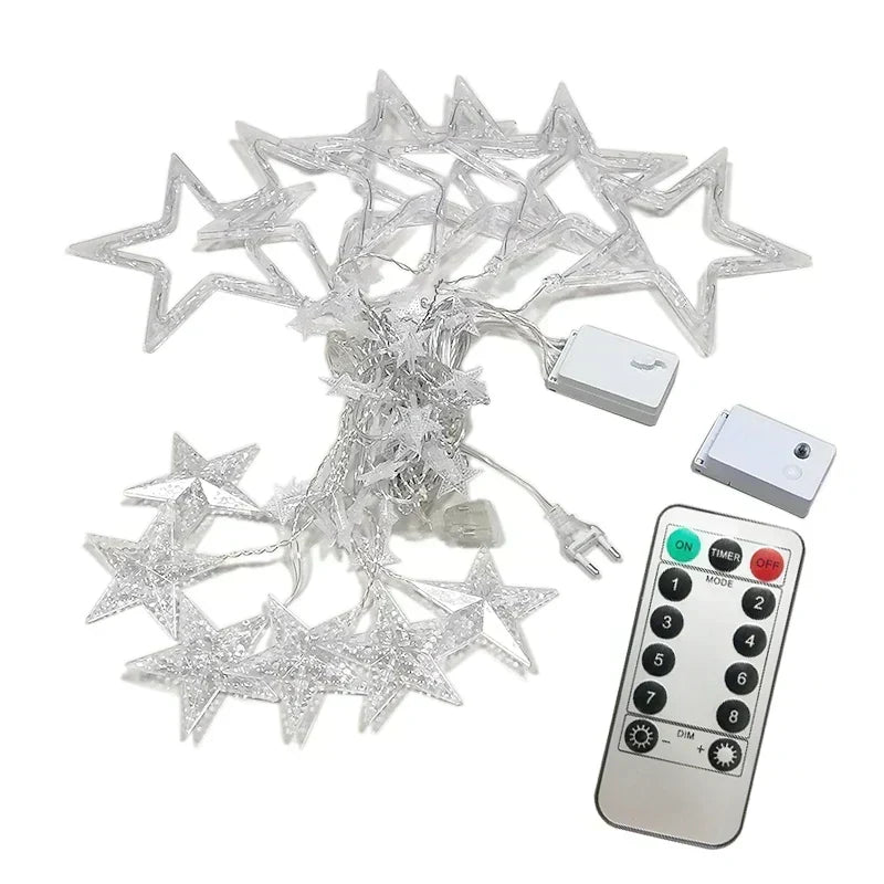 Illuminazione Natalizia a LED a Tenda con Stelle – Luce Bianca Calda