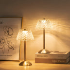 Lampada da Tavolo LED Senza Fili con Paralume Trasparente Testurizzato e Base in Metallo
