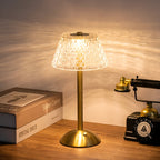 Lampada da Tavolo LED Senza Fili con Paralume Trasparente Testurizzato e Base in Metallo