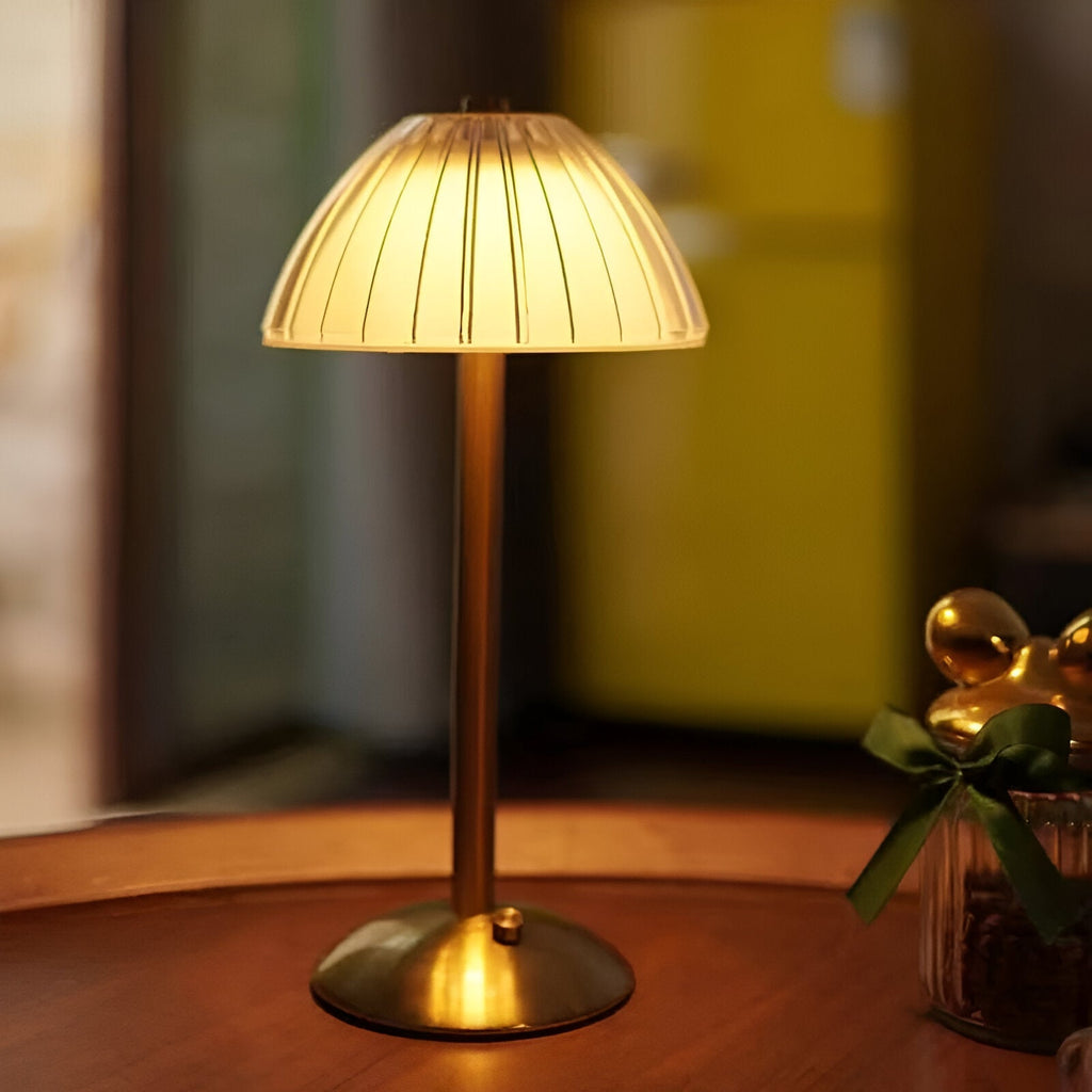 Lampada da Tavolo LED Senza Fili con Paralume Trasparente Testurizzato e Base in Metallo