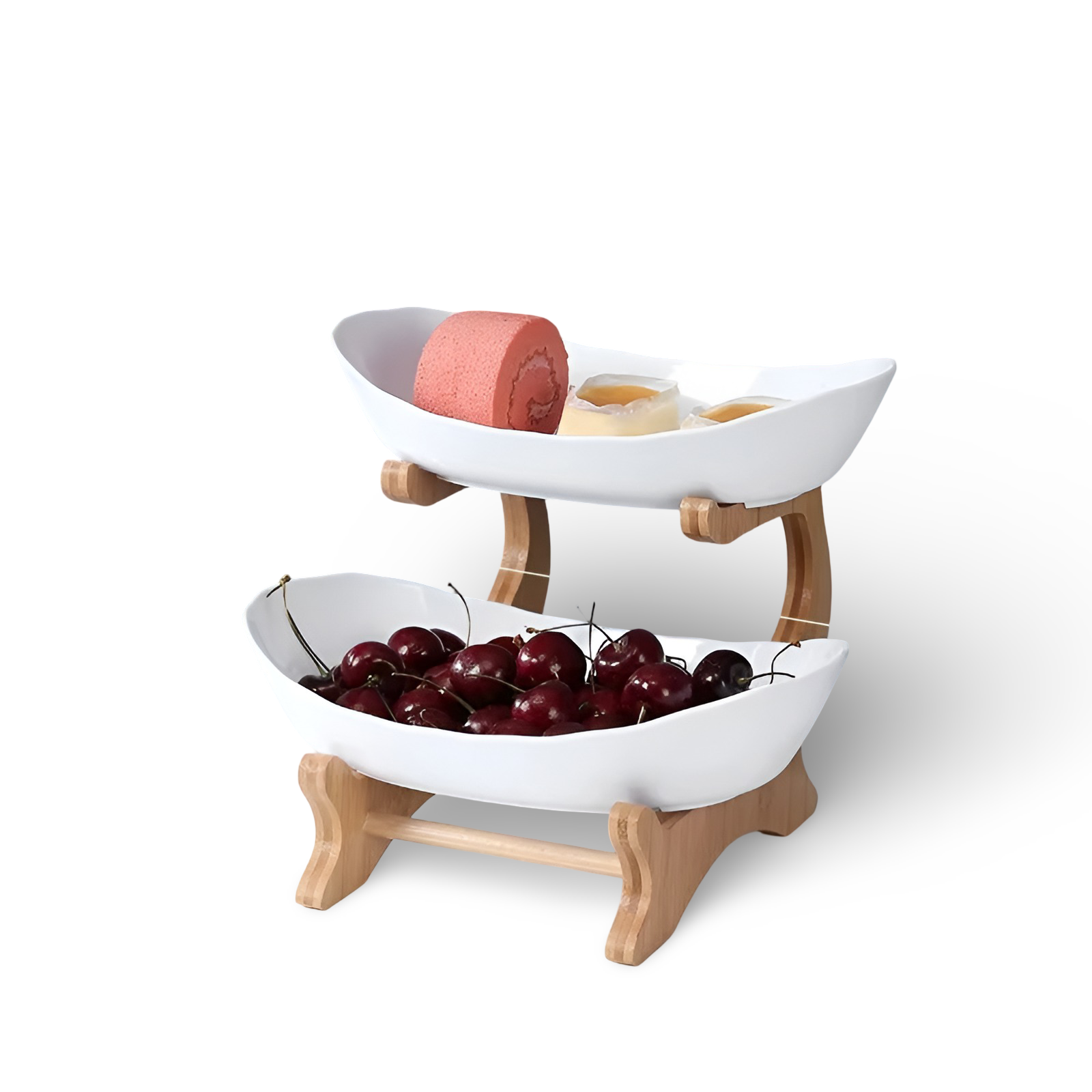 Porta Frutta Multi Livello con Supporto in Legno e Vassoi