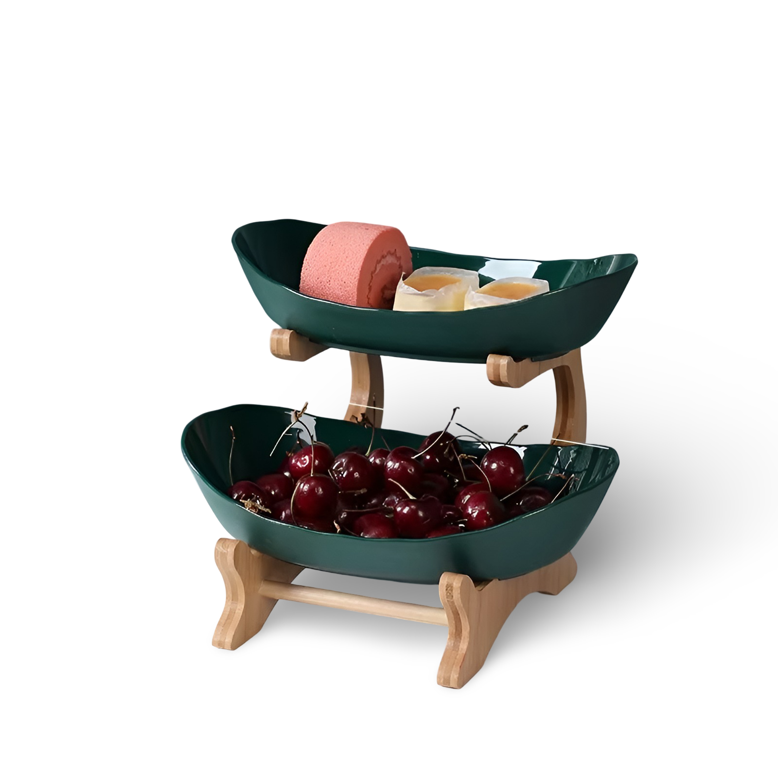 Porta Frutta Multi Livello con Supporto in Legno e Vassoi