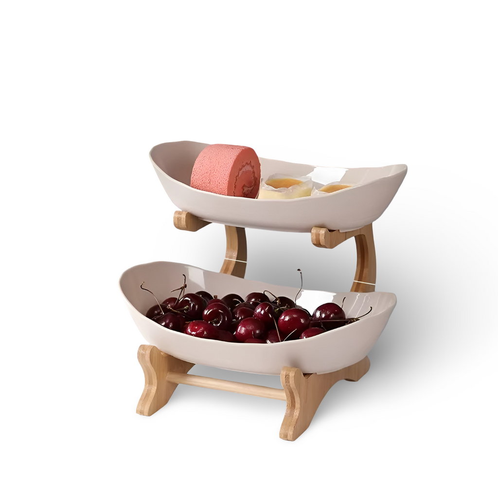 Porta Frutta Multi Livello con Supporto in Legno e Vassoi