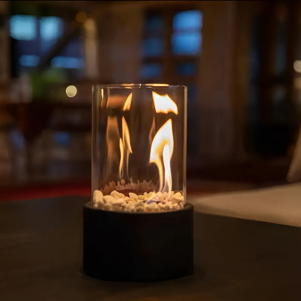 Focolare da Tavolo in Metallo - Base Nera Elegante - Design Raffinato