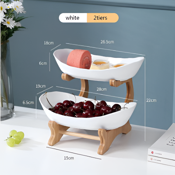 Porta Frutta Multi Livello con Supporto in Legno e Vassoi