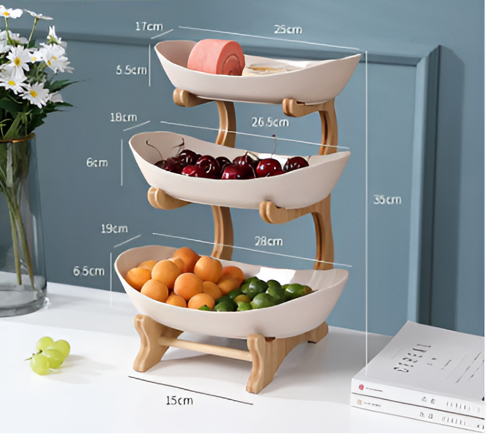 Porta Frutta Multi Livello con Supporto in Legno e Vassoi