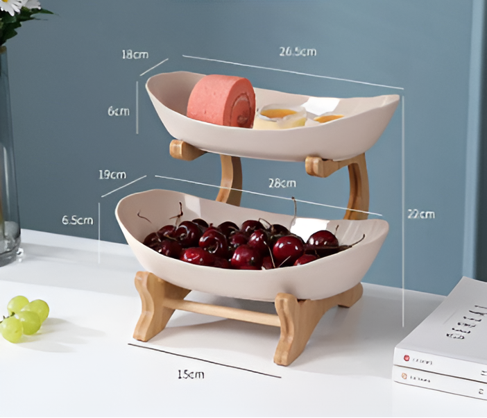 Porta Frutta Multi Livello con Supporto in Legno e Vassoi