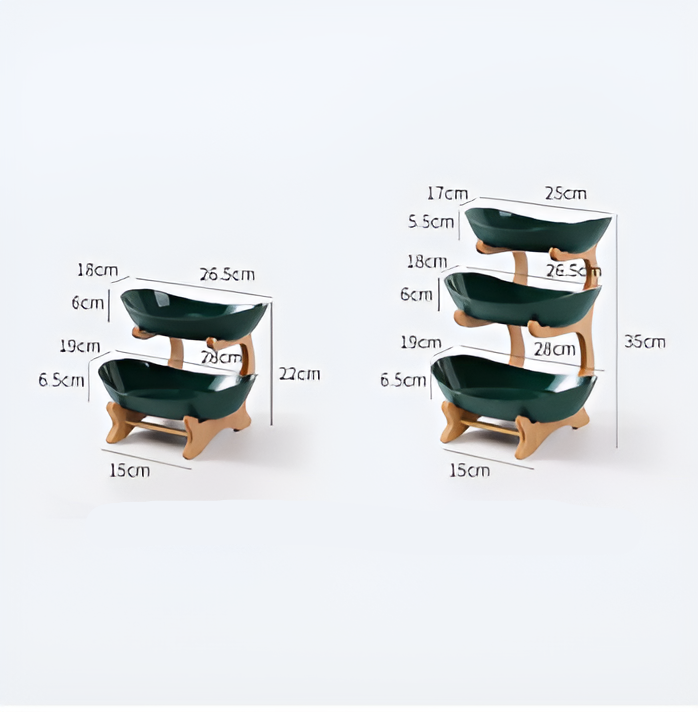 Porta Frutta Multi Livello con Supporto in Legno e Vassoi