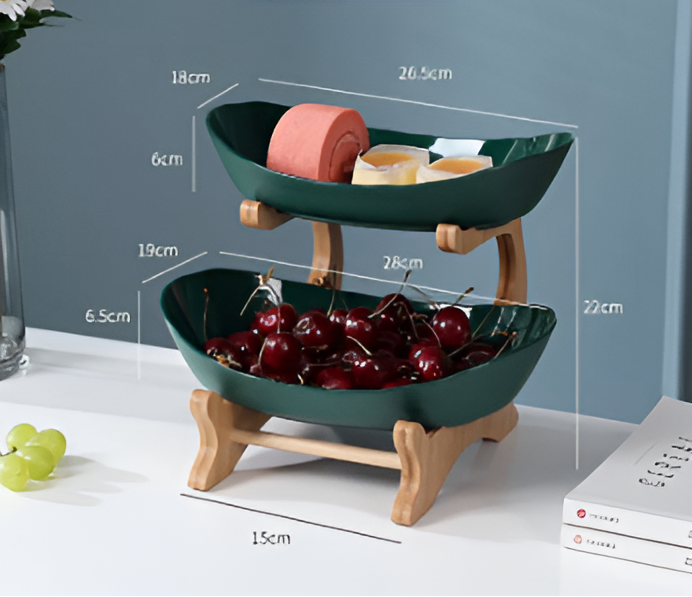 Porta Frutta Multi Livello con Supporto in Legno e Vassoi