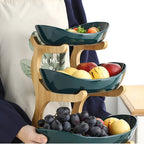 Porta Frutta Multi Livello con Supporto in Legno e Vassoi