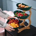 Porta Frutta Multi Livello con Supporto in Legno e Vassoi