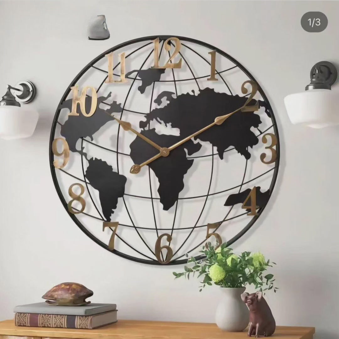 Frendorf | Orologio da parete con mappa del mondo di 60 cm