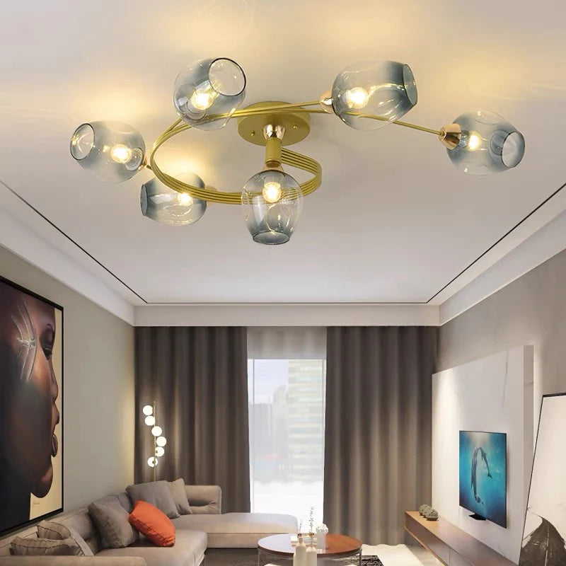 Valentina Lampada da Soffitto Flush Mount, Vetro, Nero/Oro, Sala da Pranzo
