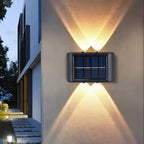 Luce da Parete Solare a LED da Esterno con Pannello Rettangolare e Fasci di Luce Su e Giù