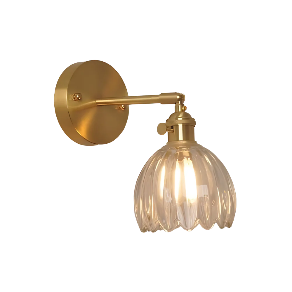 Applique da Parete in Vetro a Tulipano in Ottone Vintage 1 Luce